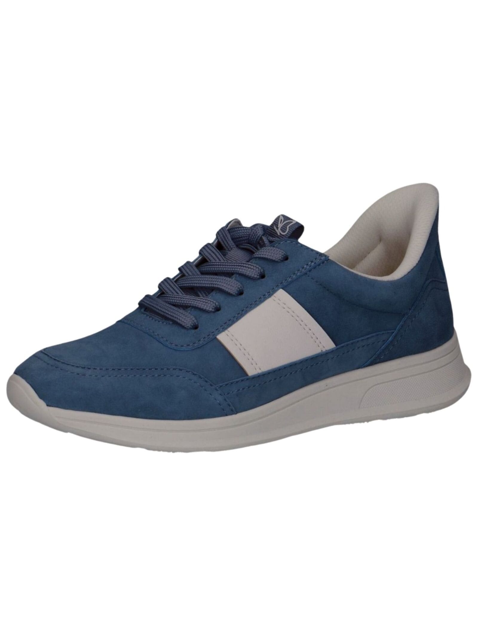 Sneaker CAPRICE "Caprice Sneaker Leder", Damen, Gr. 36, weiß (weiß, blau), Leder, Schuhe Sneaker