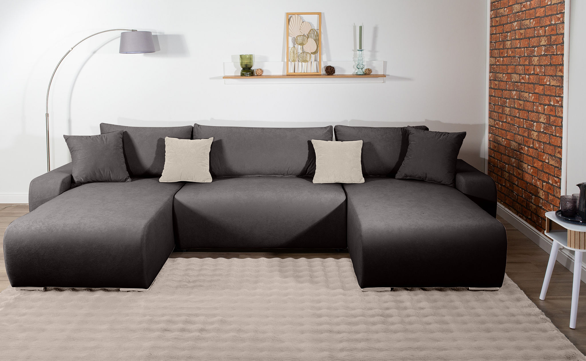 Wohnlandschaft COLLECTION AB "Paola U-Form, Breite 314 cm", anthrazit, B:314cm H:41cm T:169cm, 100%Polyester, Sofas, Wohnlandschaft, Wohnlandschaft,2 Ottomane,Bonnelfederkern,Rückenkissen, Topseller