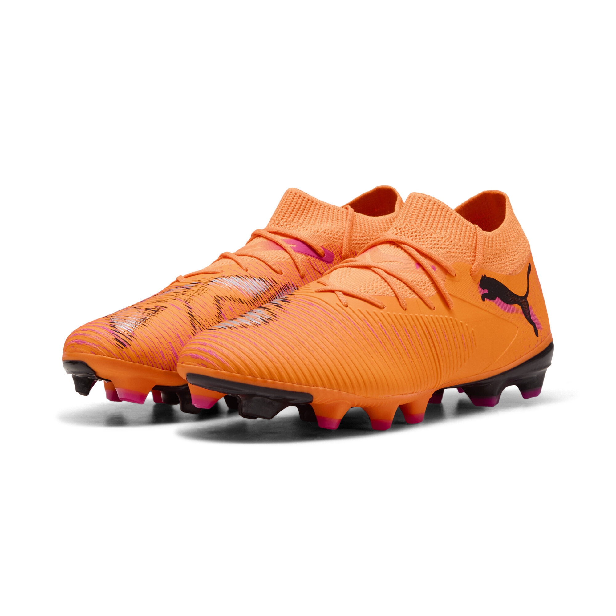 Fußballschuh PUMA "FUTURE 8 MATCH FG/AG Fußballschuhe Erwachsene", Herren, Gr. 45, heat fire schwarz ravish orange pink, Obermaterial: Textil, Synthetik; Futter: Textil, Synthetik; Innensohle: Textil; Laufsohle: Synthetik, Schuhe Fußballschuh
