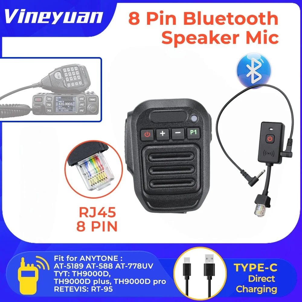 Bluetooth Kabelloses Autoradio-Lautsprechermikrofon, 8-Pin-Mikrofon mit PTT für RETEVIS RT95 AnyTone AT-778UV AT-588UV Funkgeräte Image