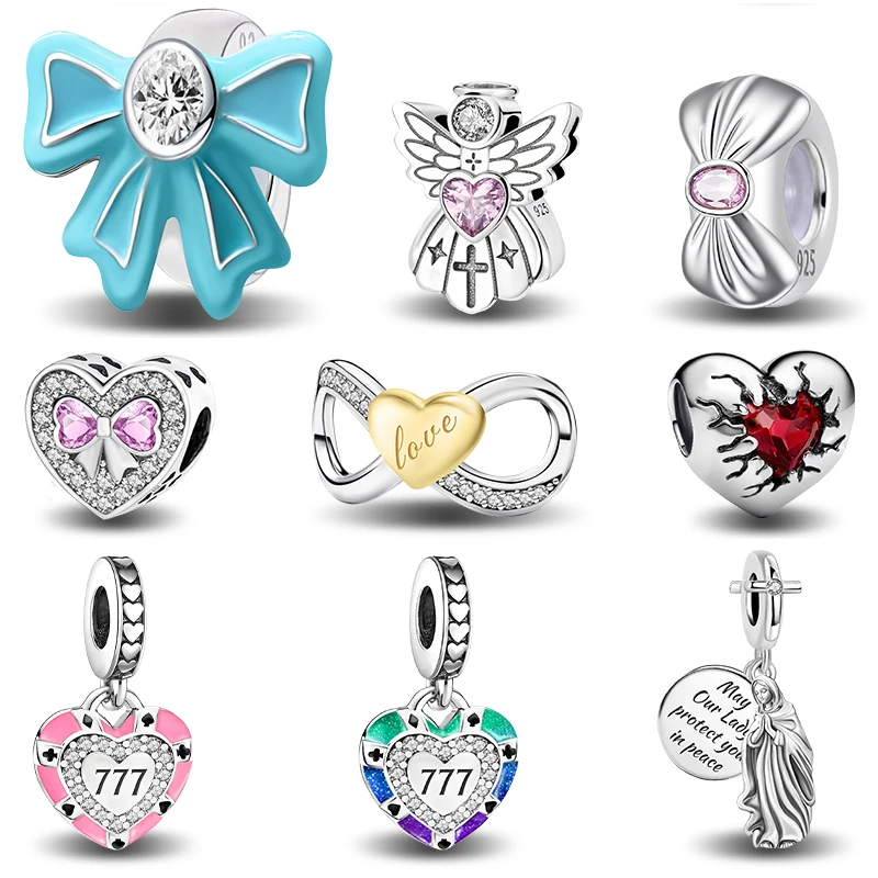 925er-Sterlingsilber, leuchtende Schleife, geteilte Liebe, Herz-Serie, Perle, DIY-Armband, Armreif, Geschenk für hochwertigen edlen Schmuck Image