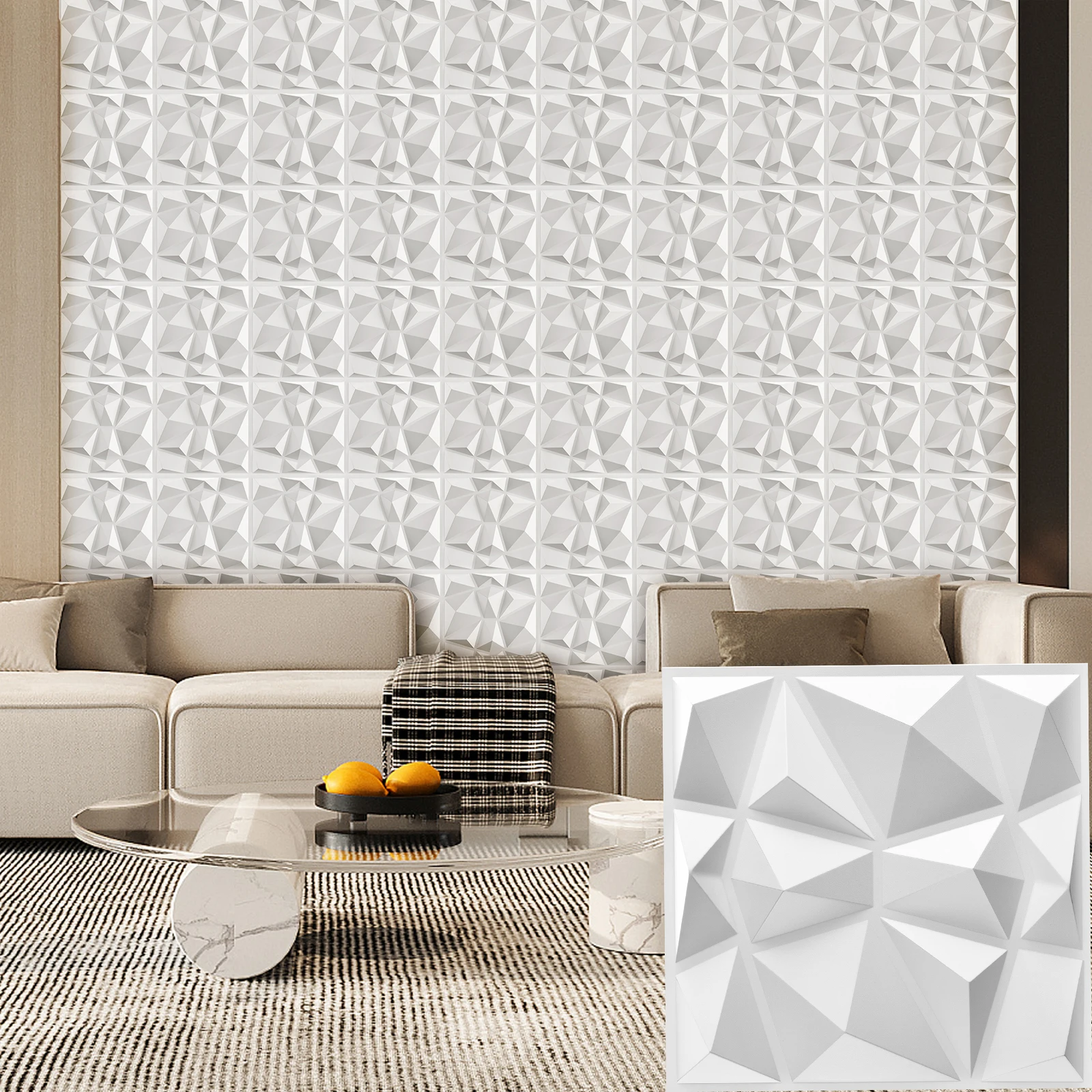 (12er Pack)Dekoratives 3D-Wandpaneel mit Rautendesign, 30,48 cm x 30,48 cm Image