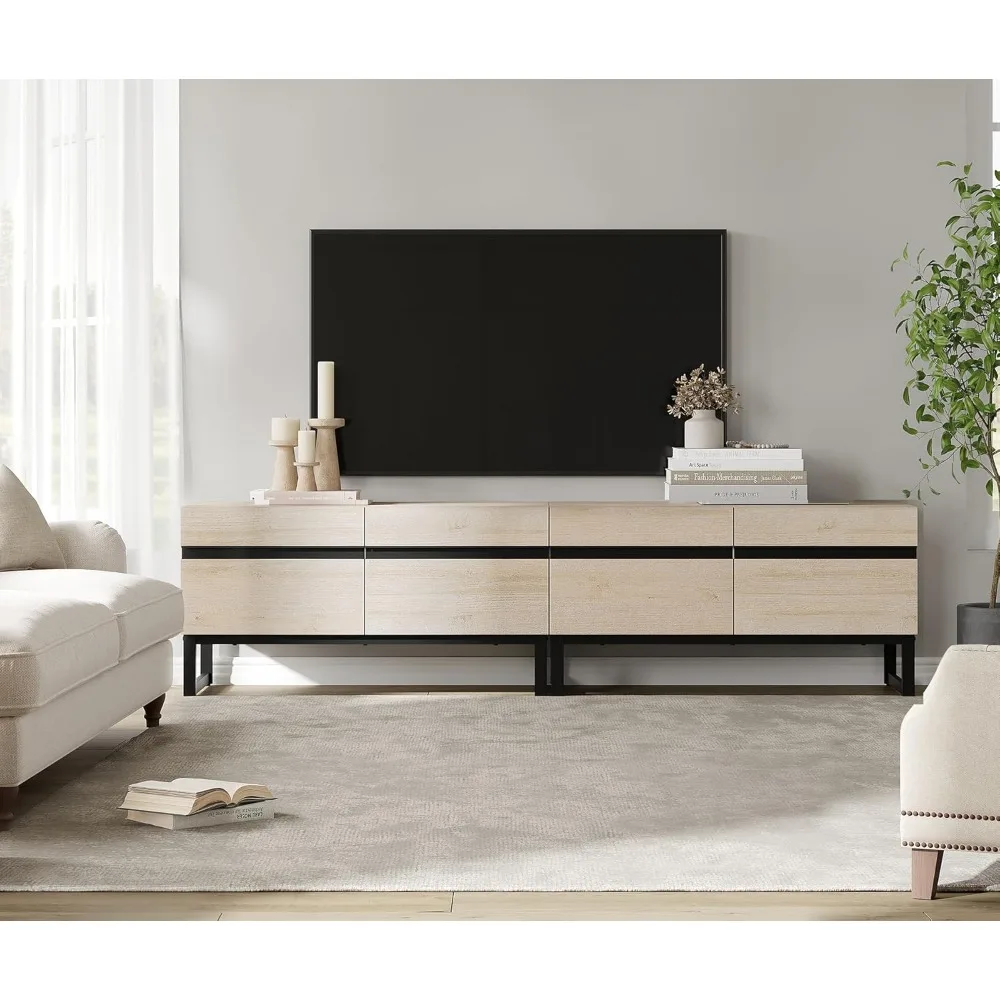 Modern TV Stand with Storage Cabinets for 75 Inch TV, Wood TV Entertainment Center TV Media Console Table with Metal Leg