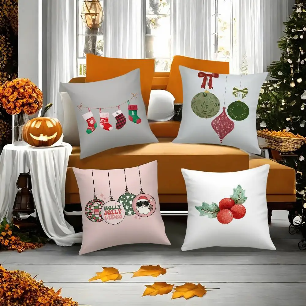 Niedlicher Weihnachtsmann, Weihnachtskissenbezug, kurzer Plüsch, doppelseitiger Druck, quadratische Dekokissenbezüge, Sofa, Heimkissen, Dekoration Image