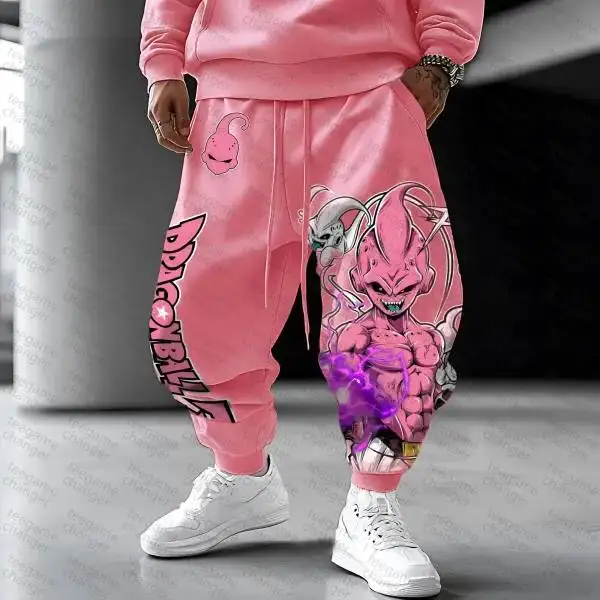 Rosa Majin Buu Print Jogginghose Anime Baumwollhose Unisex Loose Fit Cuffed Ankle Jogger Plus Size Hip Hop Hose mit weitem Bein