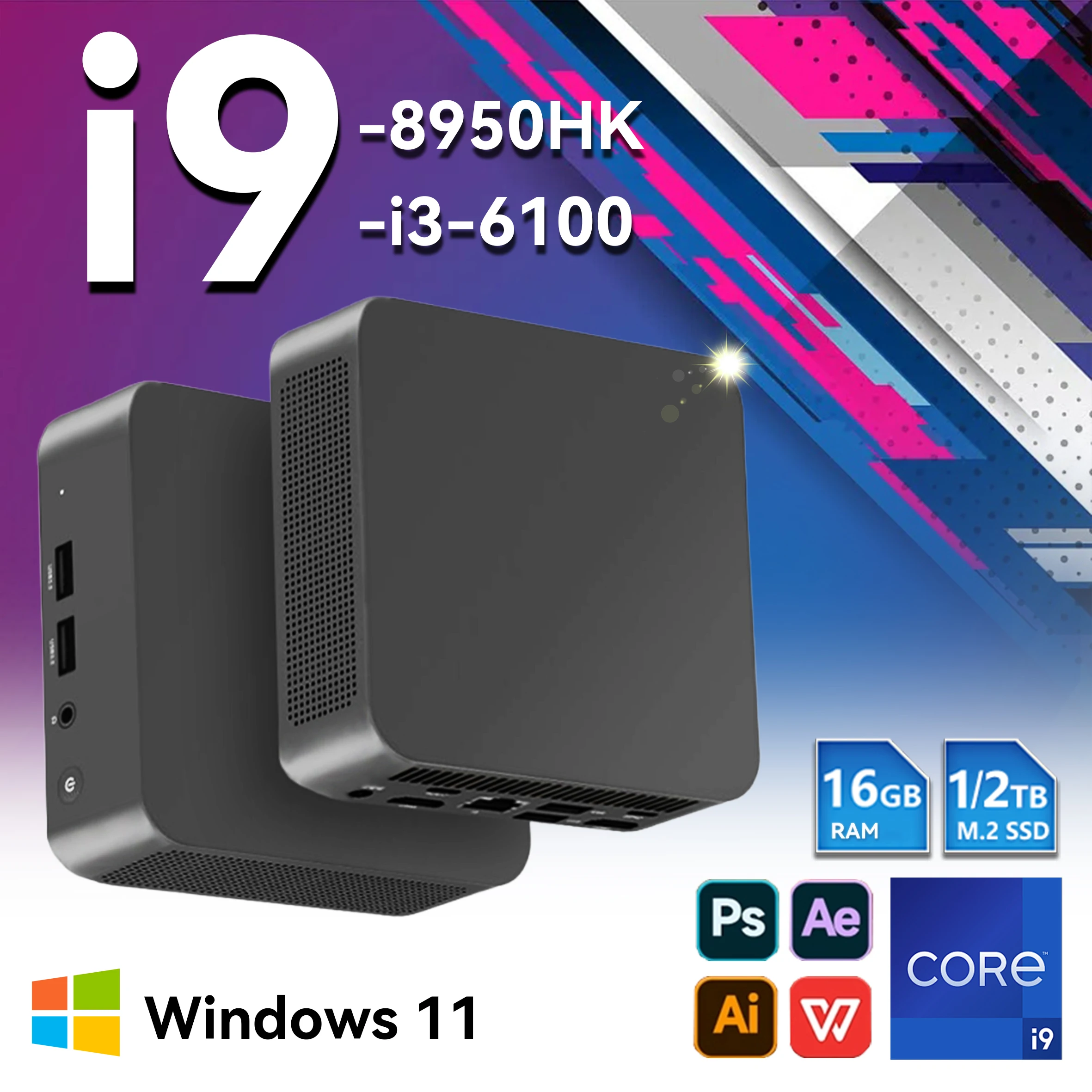 Windows 11 Pro Intel Core i9 8950HK i3-6100 Mini-PC-Computer 16 GB 1 TB 2 TB 4K-Gaming-Computer WiFi6 USB tragbarer Mini-Desktop-PC
