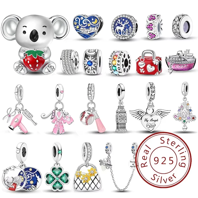 Borsa da viaggio rossa cervo in argento sterling 925 Ciondolo con ciondolo ali di cane angelo koala per braccialetti Gioielli da donna di alta qualità fai da te