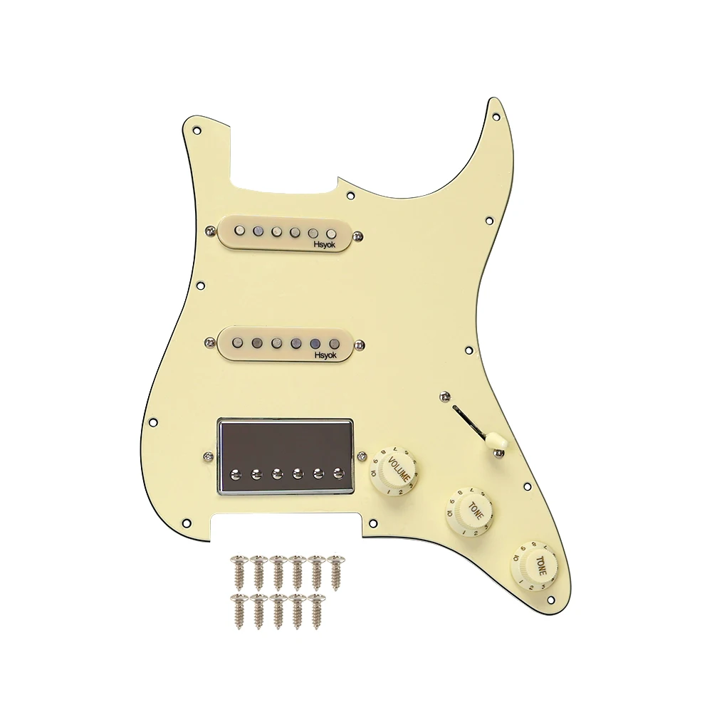 Vorverdrahtetes 3-lagiges Schlagbrett Scratchplate SSH 2-Single Coil und 1 Dual Coil Pickup mit Push-Pull-Schalter 2T1V Gitarren-Tonabnehmer Image
