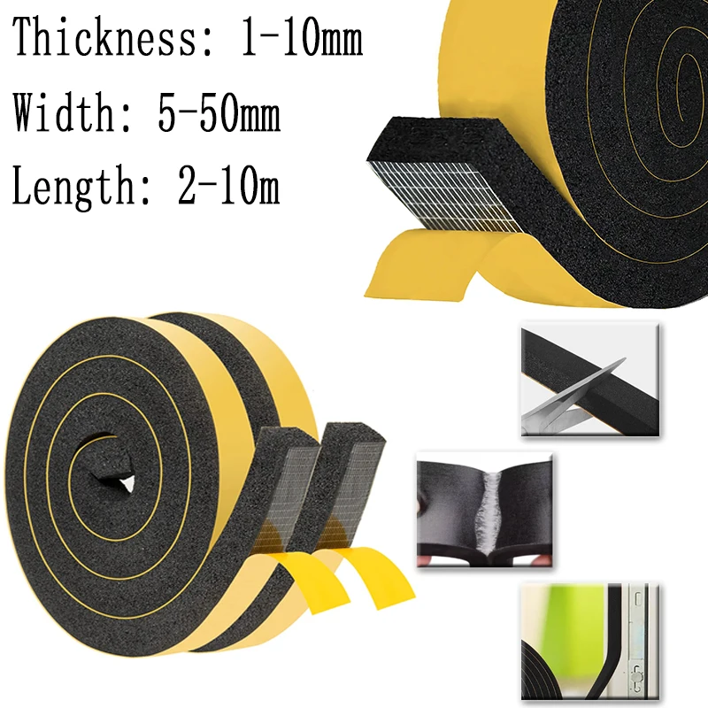 Selbstklebender Gummi-Schwamm-Dichtungsstreifen, einseitig klebend, EVA, schwarzer Schaumstoff, Antikollisionsdichtung, Breite 5–50 mm, Dicke 2–10 mm Image