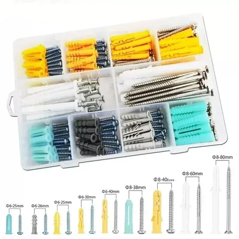 220 stücke Kunststoff Expansion Trockenbau Anker Schrauben Selbstschneidende Schraube Sortiment Kit Wand Stecker Anker Expansion Bolzen Rohr Spalte Image