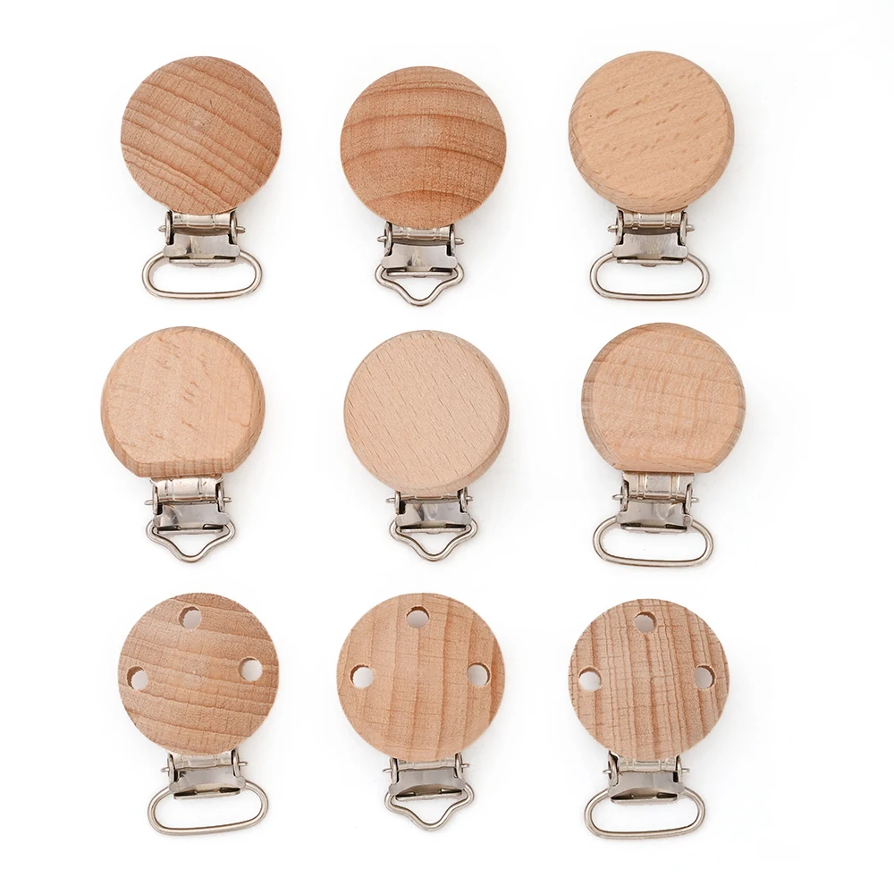 10Pcs Holz Baby Schnuller Halter Metall Clip Buche Baby Schnuller Clips Kette Zubehör Holz Beißring Spielzeug BPA FREI Image