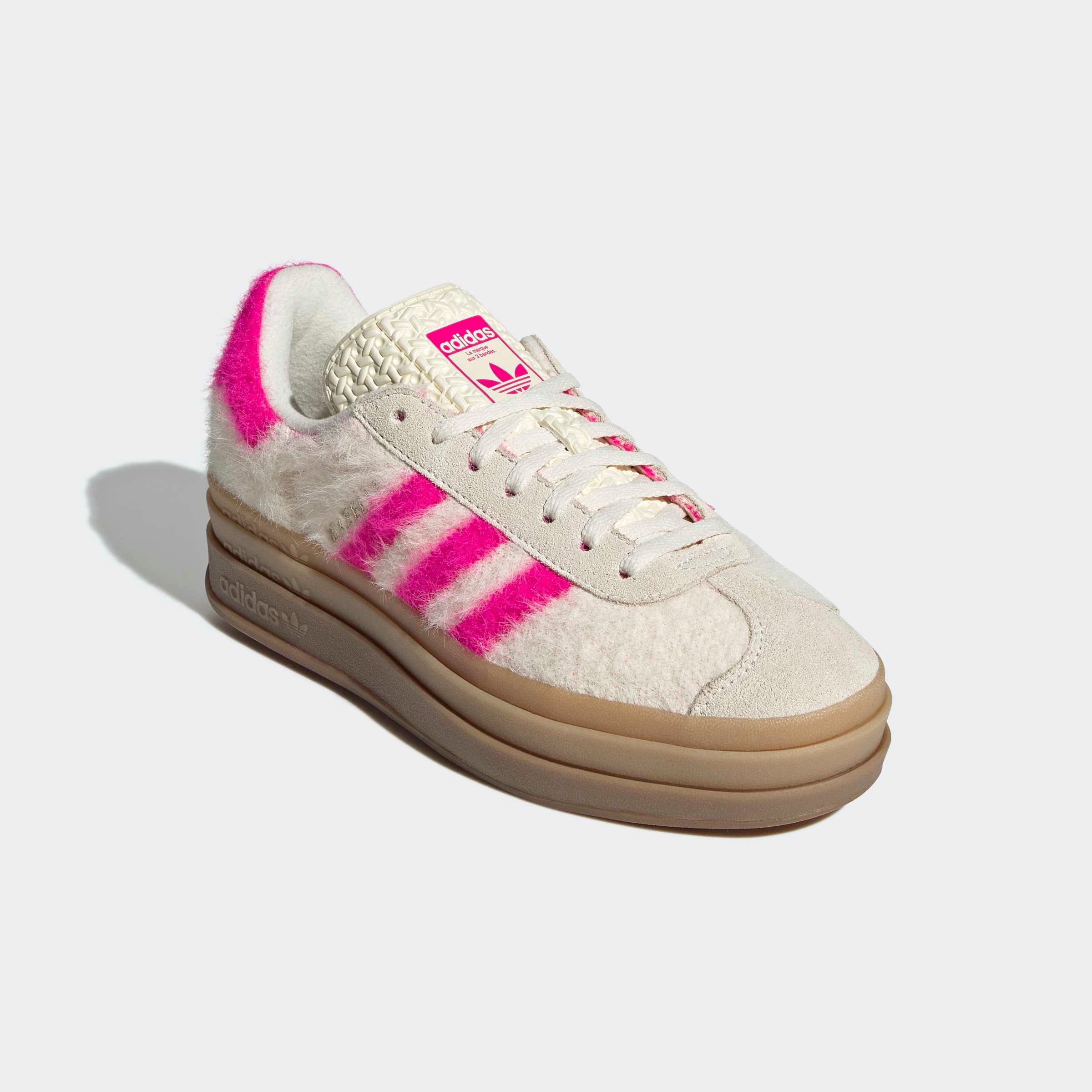 Sneaker ADIDAS ORIGINALS "GAZELLE BOLD", Damen, Gr. 43, cream weiß, shock pink, gold metallic, Leder, Textil, Schuhe Sneaker