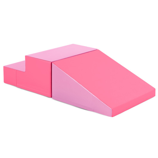 Costway 2-Piece Step and Slide Climber for Infants and Toddlers Baby Soft Play Set Foam Blocks-Pink