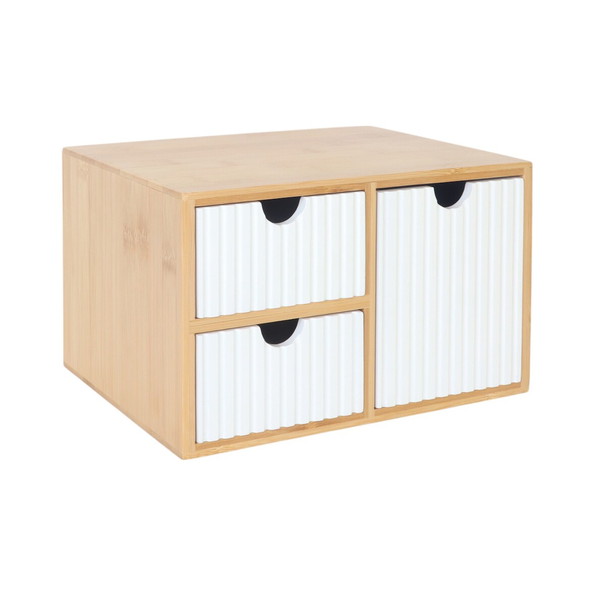 Relaxdays Schubladenbox, Bambus & MDF, 3 geriffelte Schubladen, HBT: 15 x 25 x 20 cm, Schreibtisch Organizer, weiß/natur Image