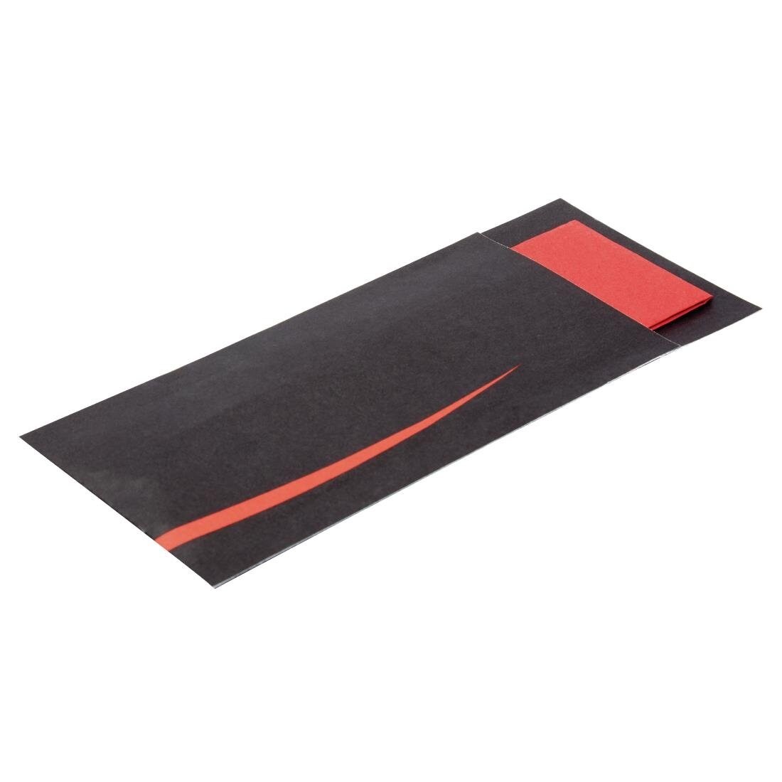Schwarze Bestecktaschen mit roter Serviette Europochette (100er-Pack) Image