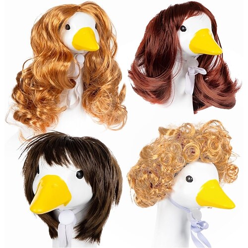 1 Stück Garten-Gans-Outfits Perücken - Festliches kurzes lockiges Garten-Gans-Kostüm-Set thematische Perücken für Ferienhof Patio und Gartendekor Valentinstagsgeschenk