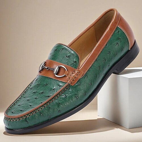 Grüne Herren-Loafer aus echtem Leder mit Schnallendetail – stilvoll und bequem für Business und Freizeit sowie den Alltag Image