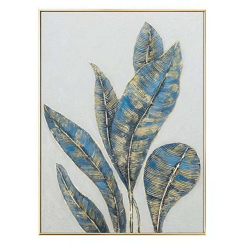 handgefertigtes Ölgemälde auf Leinwand, Wandkunst, Dekoration, abstrakte Textur, goldene Bananenblätter für die Inneneinrichtung, gespannter Rahmen, hängendes Gemälde/gerolltes rahmenloses, Image