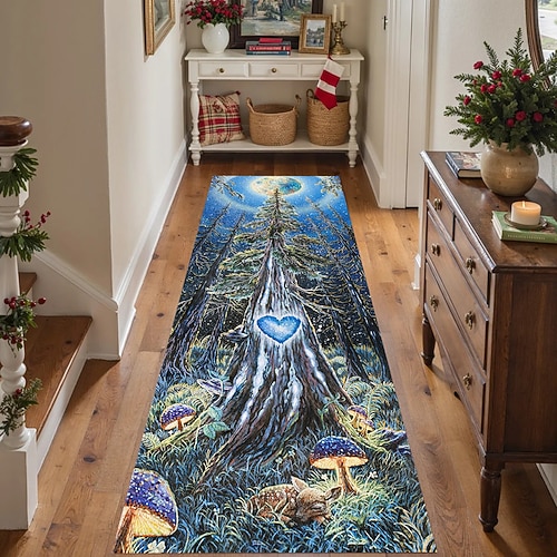 Läuferteppich für Flur und Küche weich rutschfest maschinenwaschbar Kunstkaschmir blauer Herzbaumteppich mystisches Nachthimmel-Design Eingangsläufer Redwood-Galaxie-Herz von Dakota Daetwiler Image