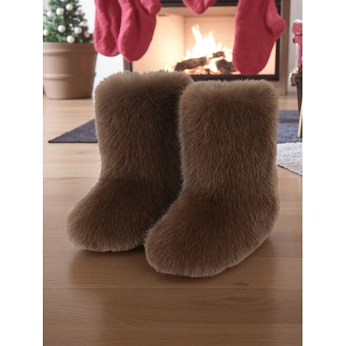 Grüne Kunstfellstiefel für Damen – gemütlicher Weihnachtsstil, perfekt für Feiertagsoutfits und festliche Anlässe Image