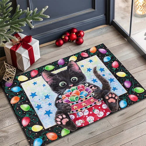 Weihnachts-Fußmatte für Eingangsbereich weicher rutschfester maschinenwaschbarer Faux Kaschmir Haustürmatte festliche Eingangsbereich Teppich Weihnachtslichter von Kayomi Harai Image
