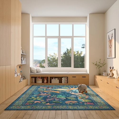 Boho-Wald-Teppich für das Wohnzimmer, luxuriöser Teppich im Perserstil, weicher Nachttischvorleger für das Schlafzimmer, strapazierfähige und schmutzabweisende Couchtischmatte Image