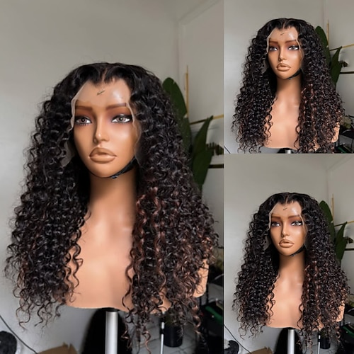 Echthaar 5x5 Verschluss 13x4 Spitzenfront Perücke Mittelscheitel Vietnamesisches Haar Lockere Welle Braun Perücke 150% 180% Haardichte mit Babyhaaren Hervorgehobenes / Balayage-Haar 100% Unbehandelt Image