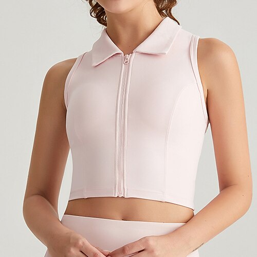 Damen Weste-BH mit durchgehendem Reißverschluss Panzer Revers Medium Unterstützung Gepolstert Ärmellos Sport Einfarbig Oberteil Für Fitnessstudio Laufen Fitness Sportkleidung Image