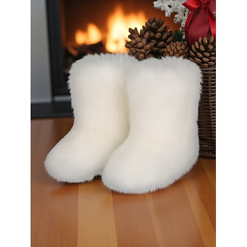 Grüne Kunstfellstiefel für Damen – gemütlicher Weihnachtsstil, perfekt für Feiertagsoutfits und festliche Anlässe Image