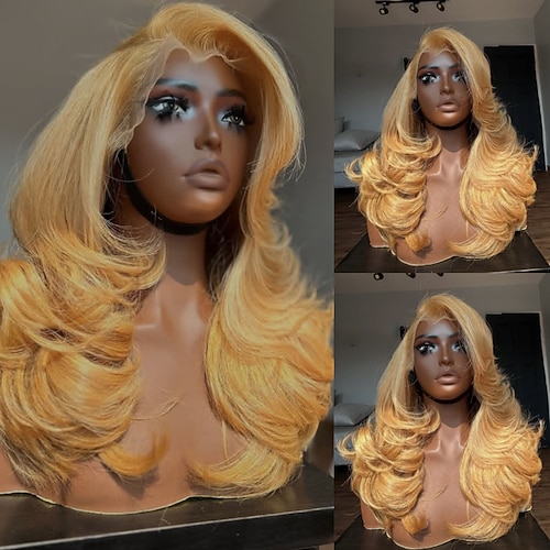 Remy Echthaar 5x5 Verschluss 13x4 Spitzenfront Perücke Freier Scheitel Brasilianisches Haar Gewellt Blond Perücke 130% 150% Haardichte mit Babyhaaren Natürlicher Haaransatz 100% Unbehandelt Image