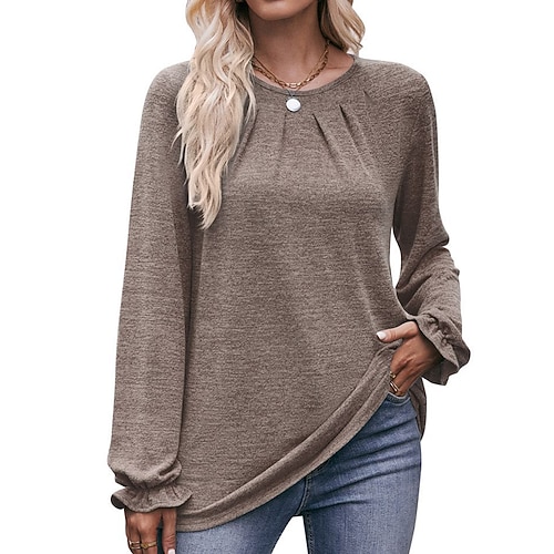 Damen Einfarbig Pullover Shirt Lässige Oberteile Langarm Oberteil Athleisure Herbst Winter Outdoor Urlaub Sportbekleidung Sportkleidung Blau Dunkelgrau Schwarz Image