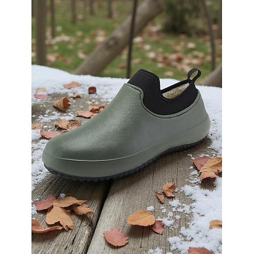 Grüne wasserdichte Damen Winterschuhe zum Hineinschlüpfen mit warmem Fleecefutter – strapazierfähige rutschfeste Garten- und Outdoor-Wanderschuhe Image