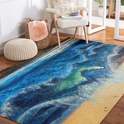 Ozeanwelle und Strand Teppich für Wohnzimmer und Schlafzimmer Faux Kaschmir Küstenmeer Teppich weich rutschfest maschinenwaschbar Teppich Centerville Sunset von Dakota Daetwiler Image