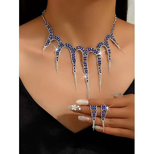 Damen grünes Strass-Schmuckset mit Halskette und Ringen für Weihnachtsfeier, Ball Abendveranstaltungen Image