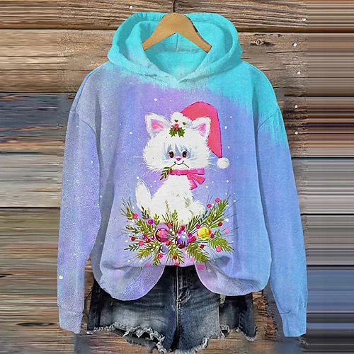 Damen Rentier Pullover Hoodie Sweatshirt Grafik Tier Karierter Lässig Langarm Kapuze Regulär Oberteile Party Abendkleidung Street Alltag Rot Blau Grau Frühling Herbst Winter Image