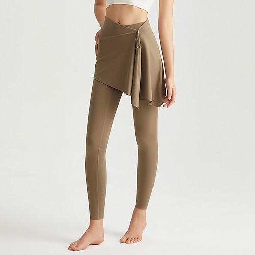 Damen Leggings mit Rock Yoga-Leggings mit Röcken Abnehmbar Hohe Taille Fitnessstudio Laufen Fitness Unterteile Einfarbig Dunkelgrau Schwarz Weiß Sport Sportkleidung Image