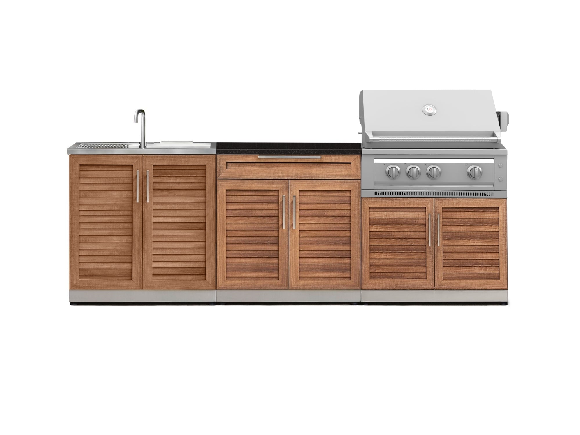 NewAge Outdoor Kitchens Stainless-Steel 5-Piece Cabinet Set with Sink, 2-Door with Drawer, Grill Cabinet, Platinum Grill and Countertop