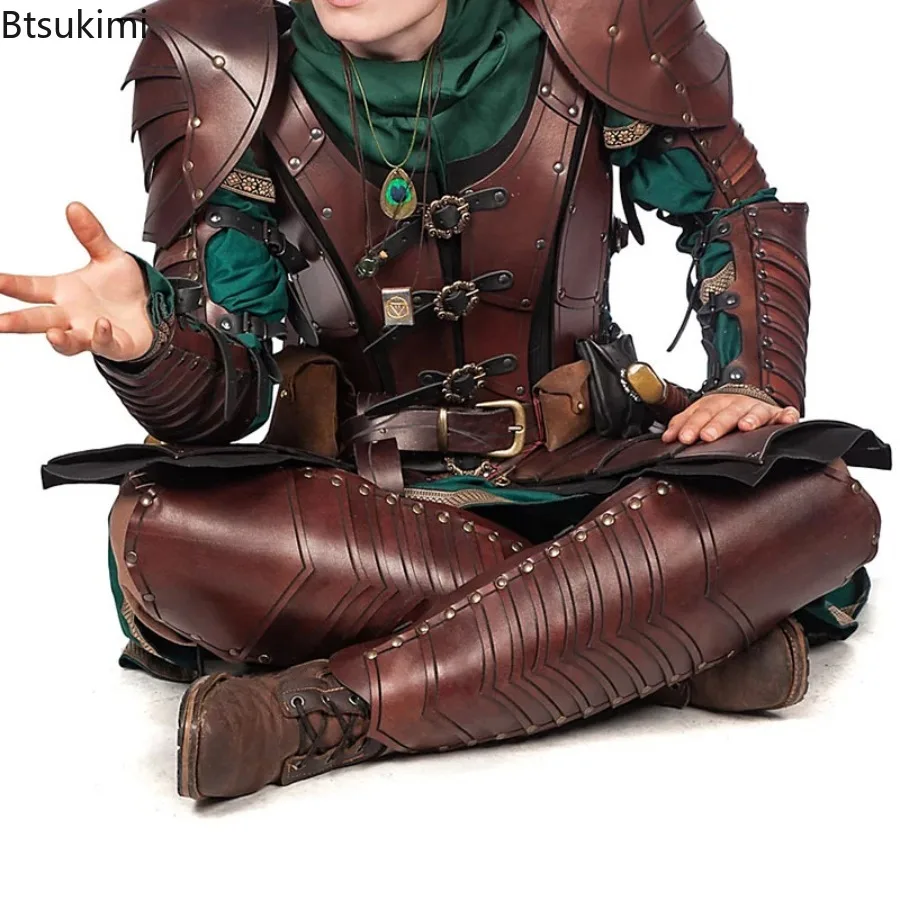 Mittelalterliche Elfenritter Leder Bein Schienbeinschoner Rüstung Gamaschen Römischer Gladiator Wikinger Krieger Cosplay Kostüm Halloween Party Requisiten Image