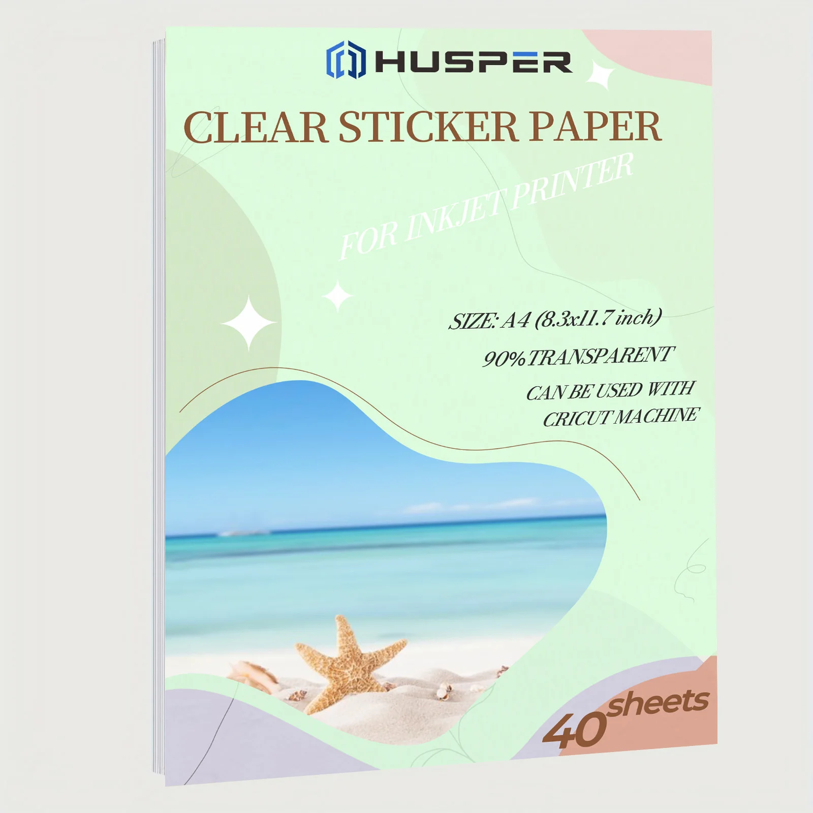 HUSPER 8,3 x 11,7 Zoll 40 Blatt bedruckbares Vinyl-Aufkleberpapier, transparent, kein wasserfestes Aufkleberpapier für Tintenstrahldrucker Image