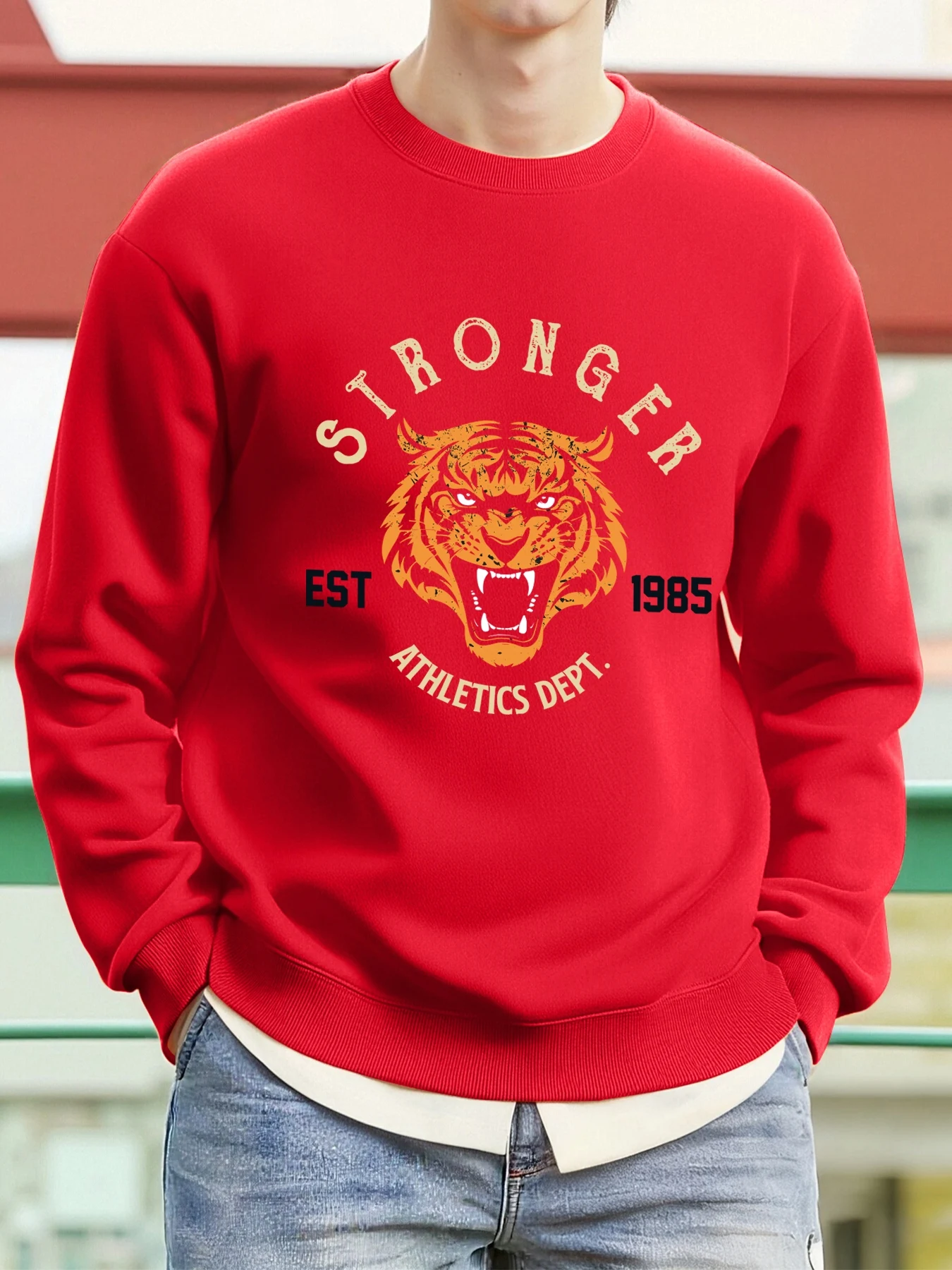 Stronger Tiger New York Design Herren Sweatshirt Herbst Hip Hop Pullover Weiche Sweatshirts Oversize Fleece Sportswears All-Match