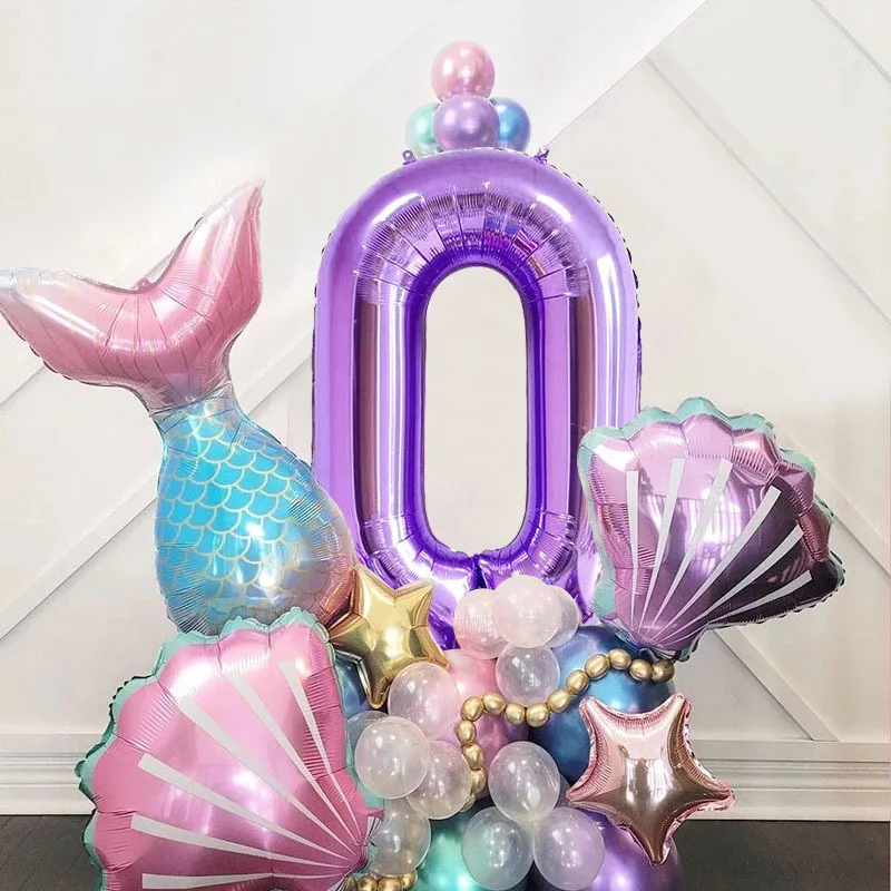 33 Stück Ozean-Thema Lila Serie Stil Ziffer Aluminiumfolie Ballon Baby Geburtstag Party Weihnachtsfeier Nummer Dekoration Image