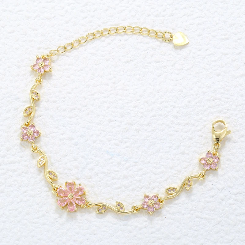 ZHUKOU Französisches süßes romantisches lila/rosa Tulpen-verstellbares Armband für Damen, minimalistischer Vintage-Schmuck, Geschenk: VL715