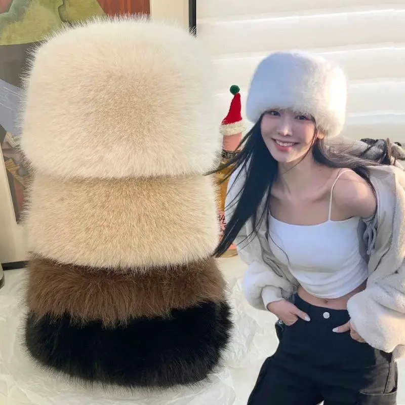 Nuovo soffice pelliccia cappello invernale da donna inverno neve berretto da sci femminile pelliccia sintetica spessa calda cappello antivento cappello russo visone cappello da pescatore