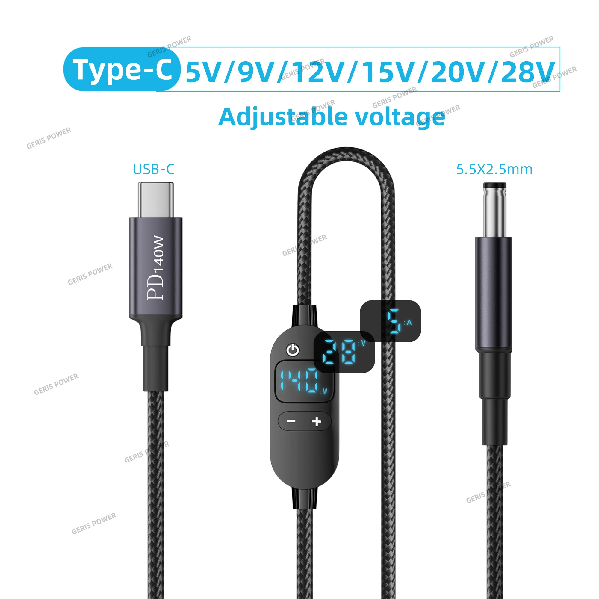 USB C auf DC Power Boost Kabel 140 W Typ C auf 5 V 9 V 12 V 15 V 20 V 28 V Einstellbare Spannung Adapter Anschlusskabel für Laptop Router Image