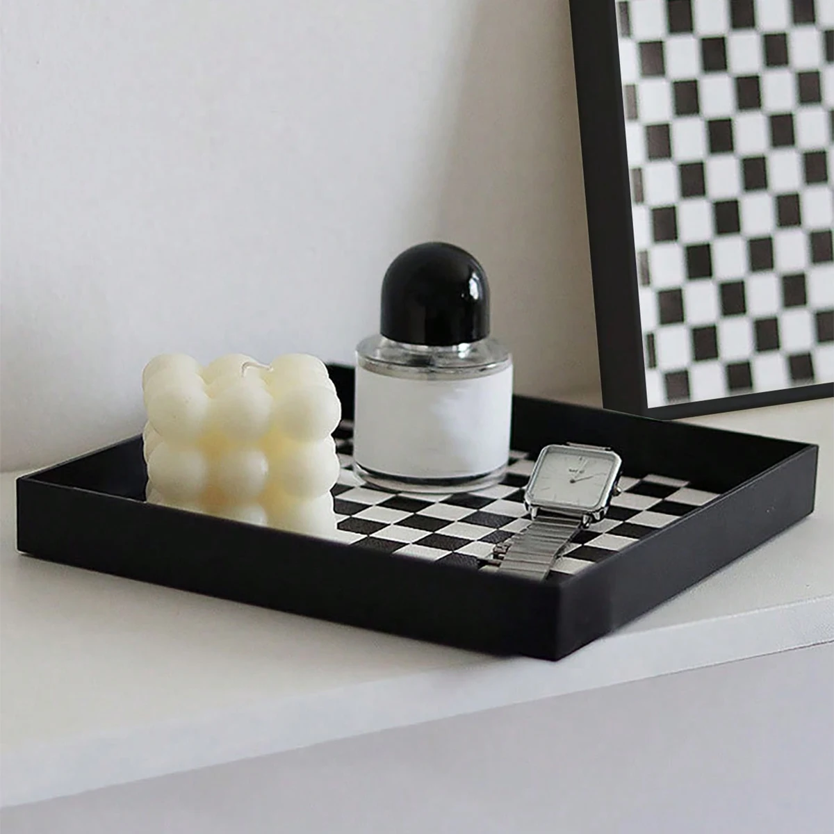 Nordic Hause Dekoration Luxus Parfüm Tablett Dekorative Platte Lippenstift Halter Schmuck Gericht Schmuckstück Ring Halter Schwarz Dessert Platte Image