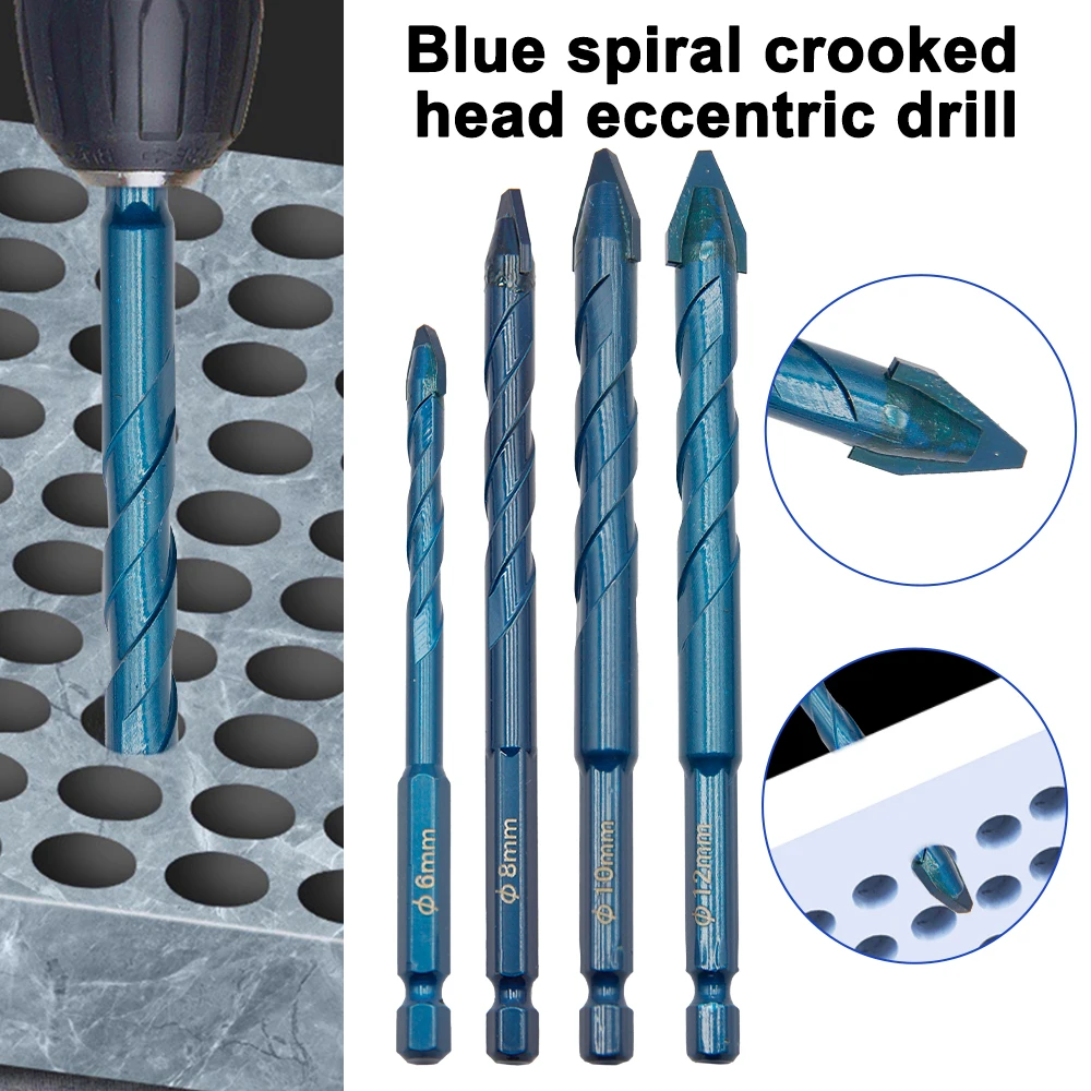 Blauer sechseckiger Spannkopf, exzentrischer dreieckiger Bohrer, multifunktionaler Overlord-Bohrer, Keramikfliesen, Stein, Felsplatte, Spezialbohrer Image