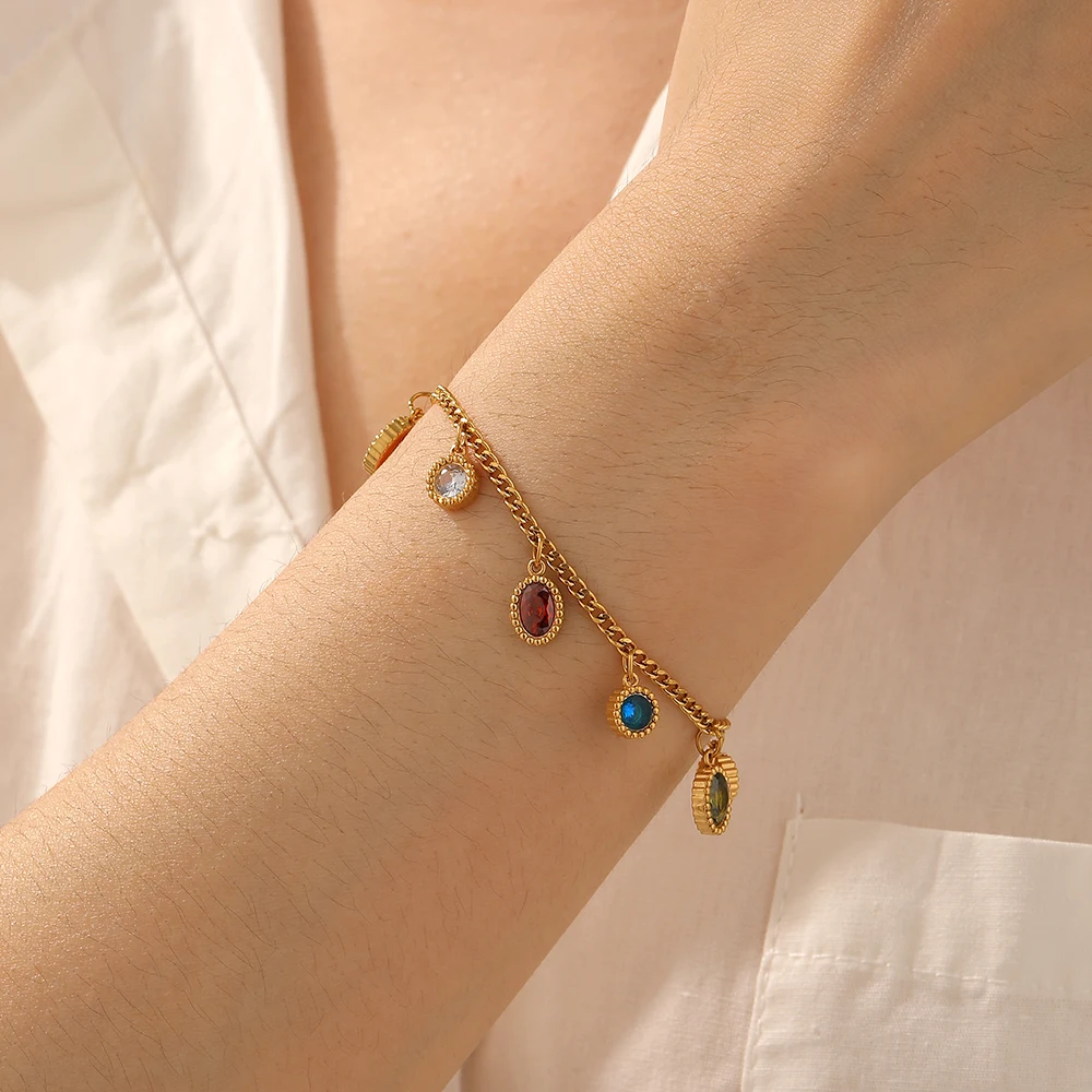 Edelstahl Mode Oval Bunte Strass Anhänger Armband Frauen Neue Klassische Handgelenk Kette Schmuck Glamorous Image