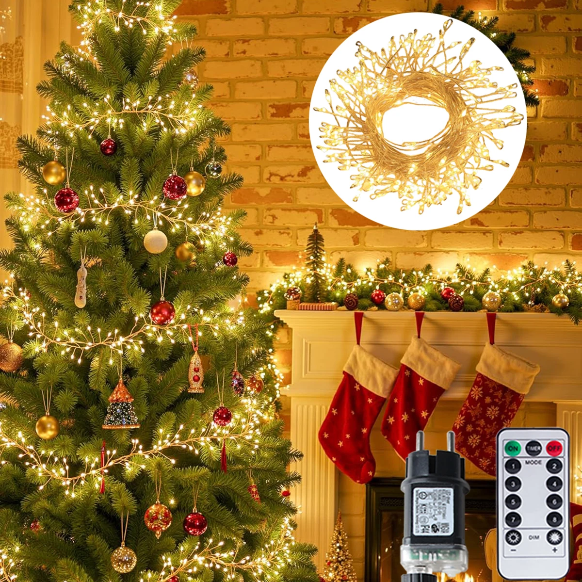 12M/50M Cluster Lichterkette Weihnachten Girlande Feuerwerkskörper String Licht LED Für Hochzeit Party Neue Jahr Weihnachten baum Dekor Lampe Image
