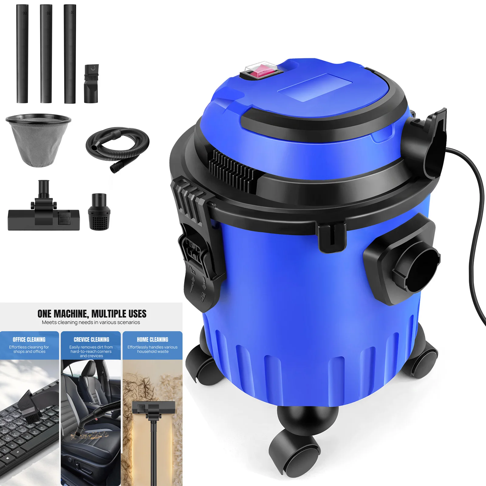 Beutelloser Zylinderstaubsauger, 3-in-1-Nass- und Trockensauger, leistungsstarker Boden- und Teppichsauger und Autostaubsauger, 15-Liter-Kanister Image