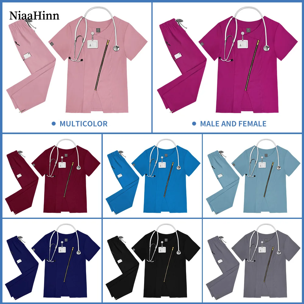 Medizinische Uniform Frauen Scrubs Pflegeanzüge Krankenhaus Arzt Scrubs Tops Hosenanzüge Mehrfarbige Chirurgie Arbeitskleidung Chirurgische Uniformen Image